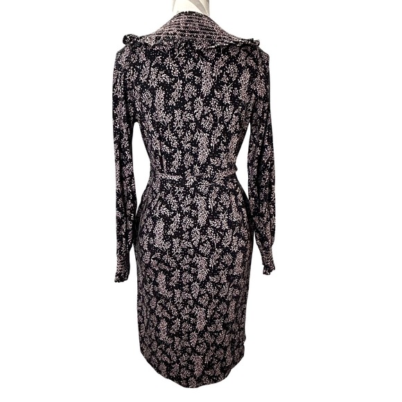 Boden Black Floral Midi Dress Smocked Neckline Button Front Belted Long Sleeve - Picture 2 of 12